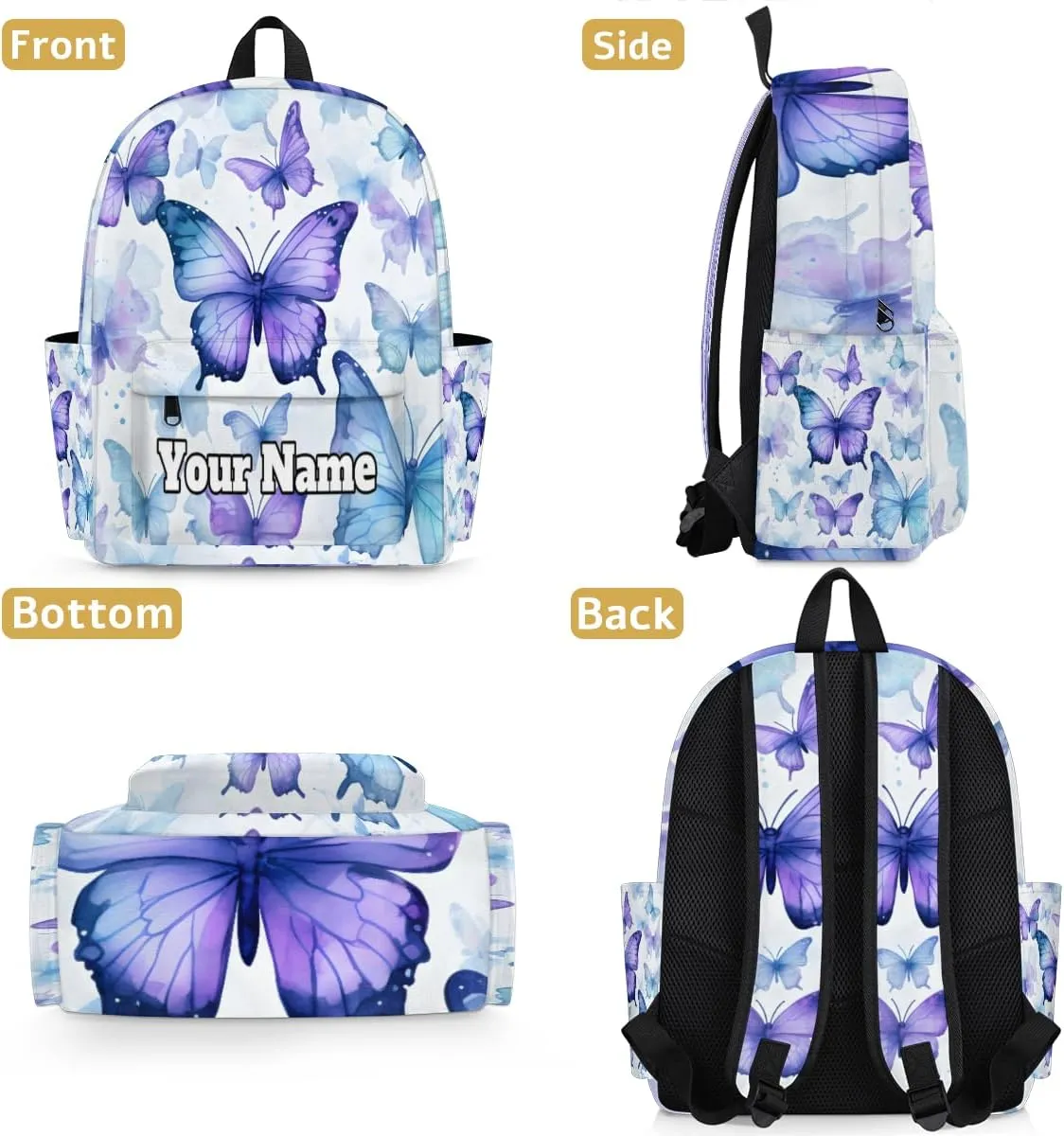 Personalized Butterfly Preschool Toddler Backpack for Boys Girls Custom Kids Name Small Bookbags Kindergarten Elementary Backpack, Butterfly