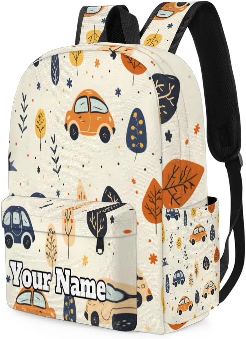 Personalized Cars Preschool Toddler Backpack for Boys Girls Custom Kids Name Small Bookbags Kindergarten Elementary Backpack, Cute Cars