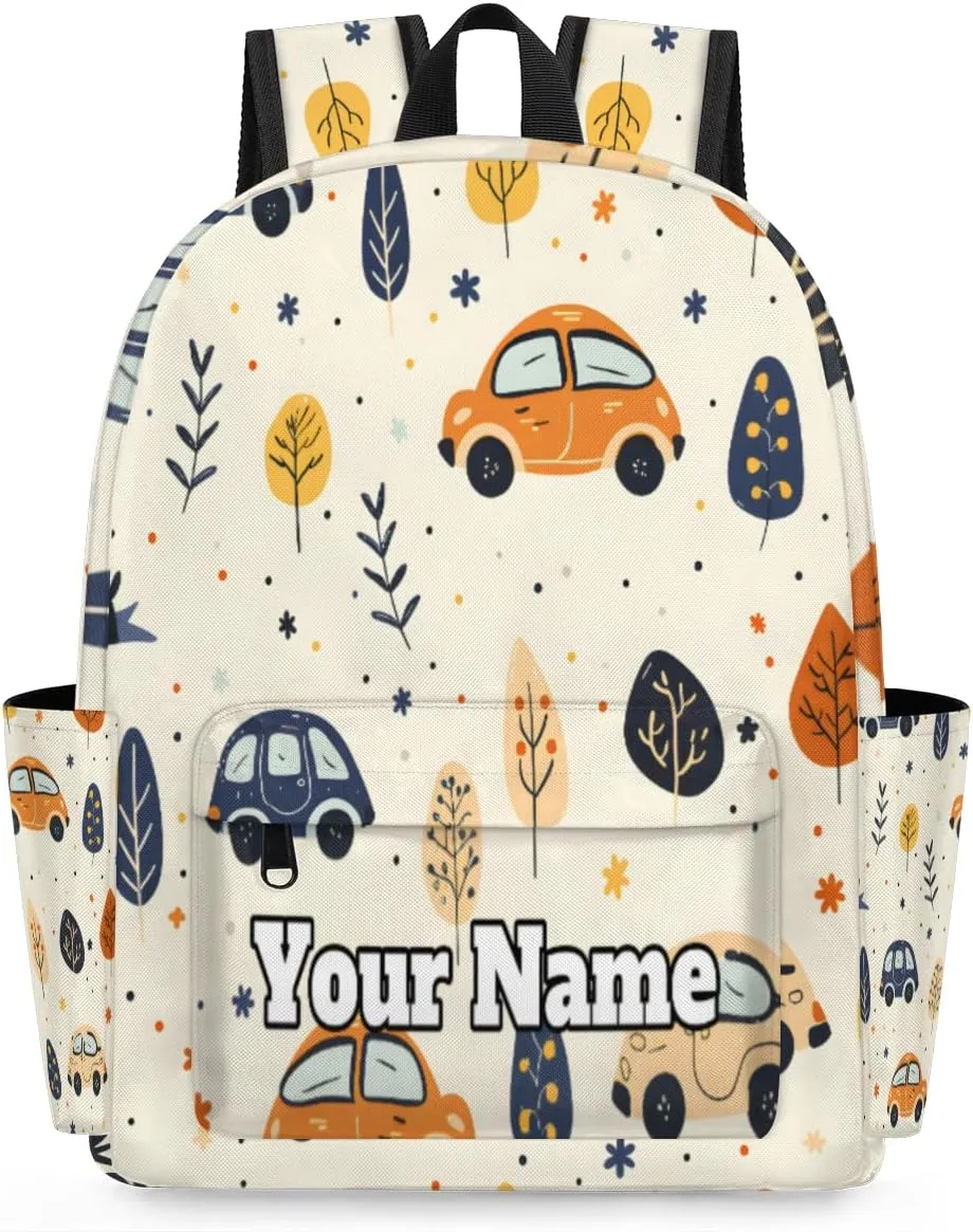 Personalized Cars Preschool Toddler Backpack for Boys Girls Custom Kids Name Small Bookbags Kindergarten Elementary Backpack, Cute Cars