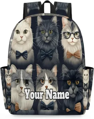 Personalized Cat Preschool Toddler Backpack for Boys Girls Custom Kids Name Small Bookbags Kindergarten Elementary Backpack, Funny Cat
