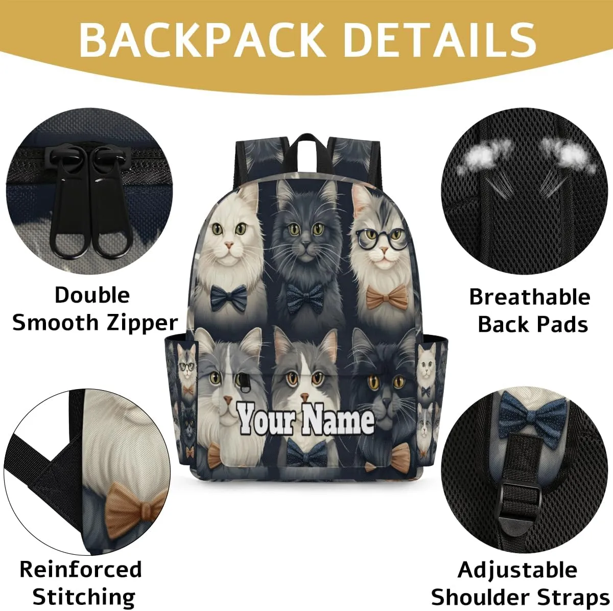 Personalized Cat Preschool Toddler Backpack for Boys Girls Custom Kids Name Small Bookbags Kindergarten Elementary Backpack, Funny Cat