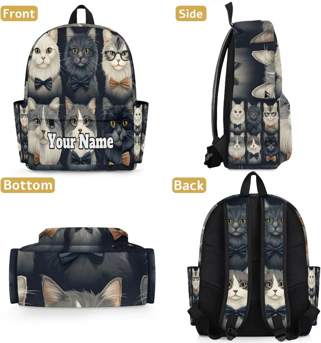 Personalized Cat Preschool Toddler Backpack for Boys Girls Custom Kids Name Small Bookbags Kindergarten Elementary Backpack, Funny Cat