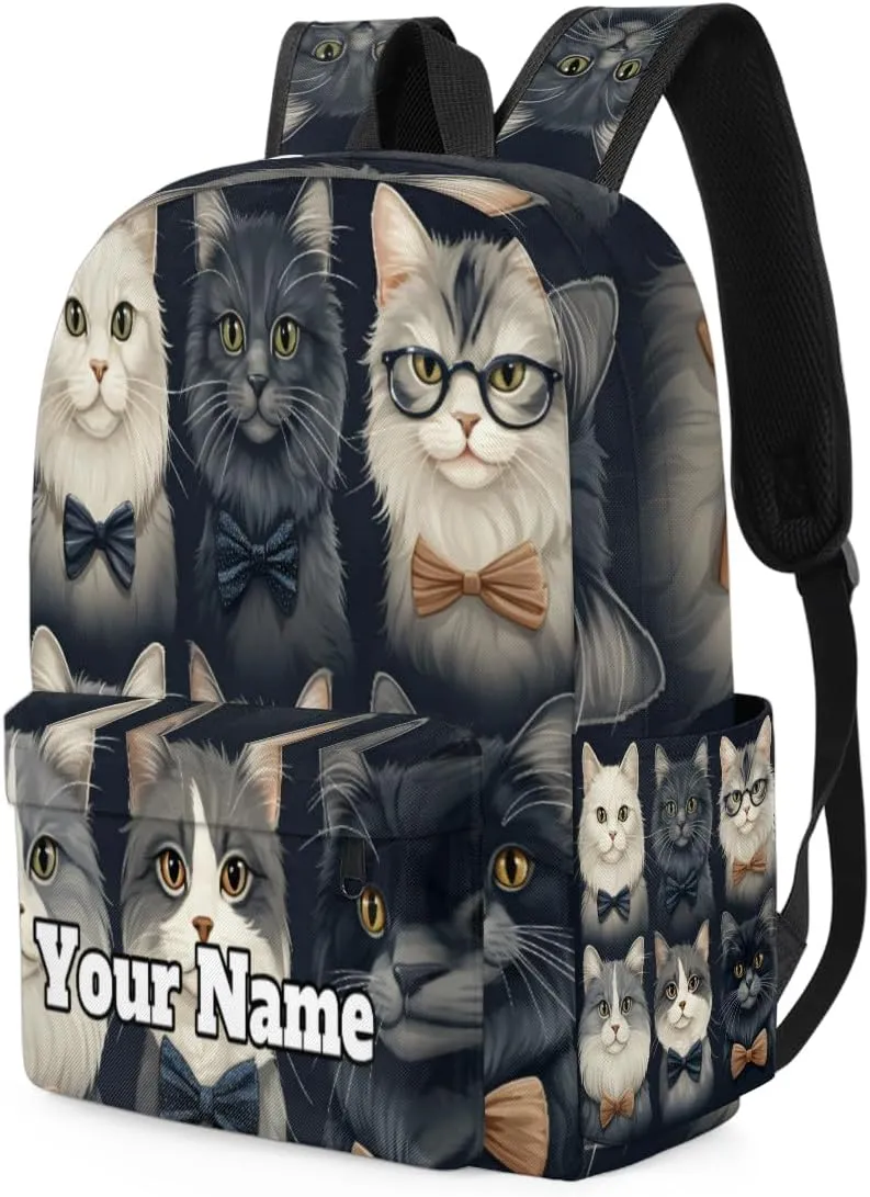 Personalized Cat Preschool Toddler Backpack for Boys Girls Custom Kids Name Small Bookbags Kindergarten Elementary Backpack, Funny Cat
