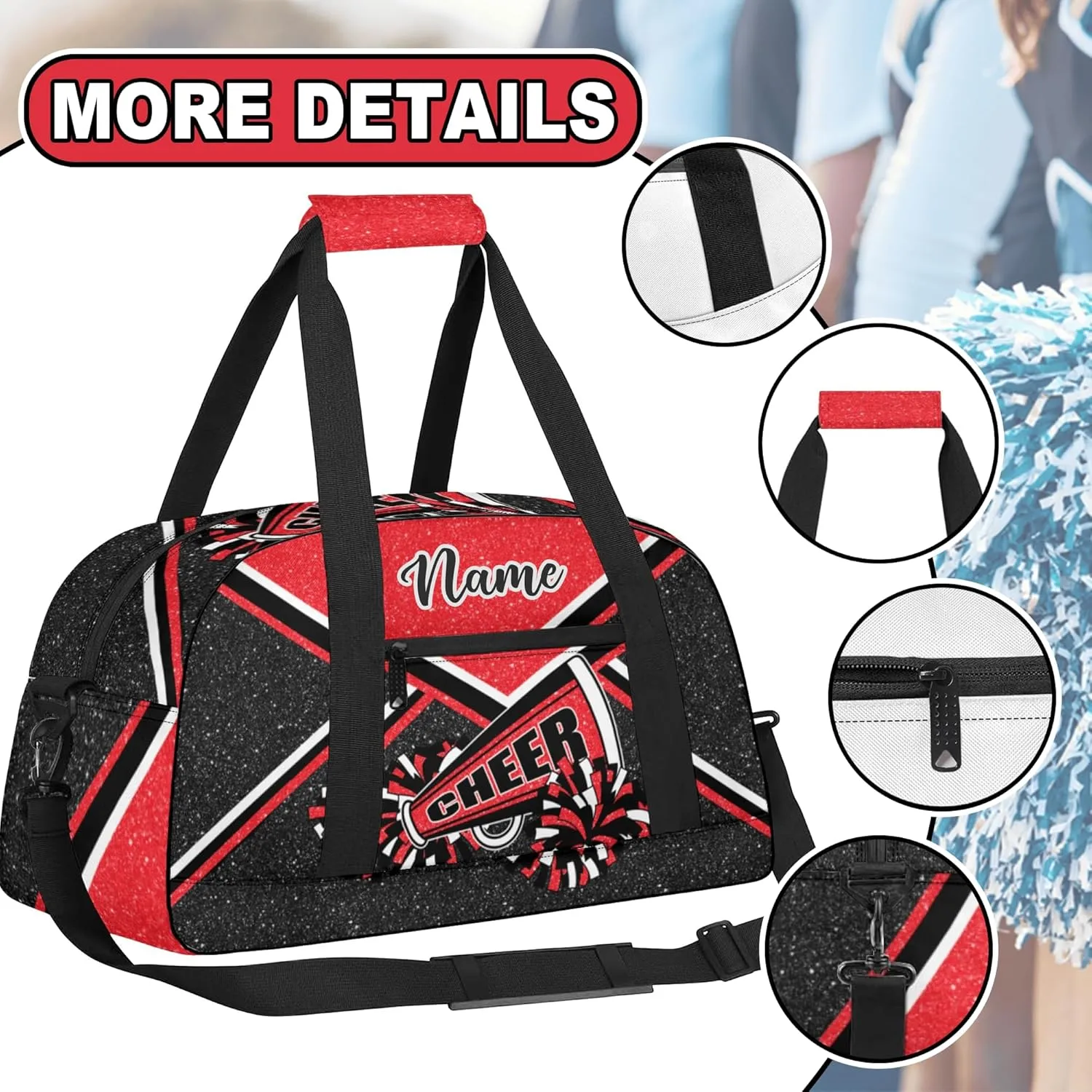 Personalized Cheer Bag with Name, Custom Cheerleader Duffle Bag for Women, Gym Travel Bag for Cheerleaders (Red)