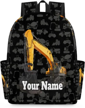 Personalized Construction Excavator Preschool Toddler Backpack for Boys Girls Custom Kids Name Small Bookbags Kindergarten Elementary Backpack, Cartoon Machinery
