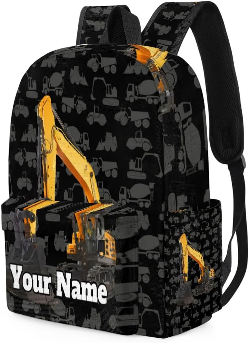 Personalized Construction Excavator Preschool Toddler Backpack for Boys Girls Custom Kids Name Small Bookbags Kindergarten Elementary Backpack, Cartoon Machinery