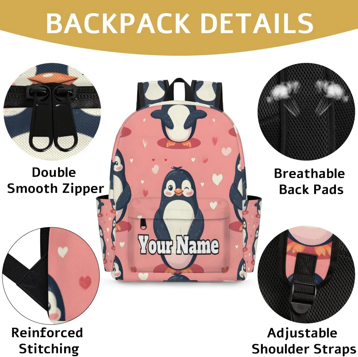 Personalized Cute Penguin Preschool Toddler Backpack for Boys Girls Custom Kids Name Small Bookbags Kindergarten Elementary Backpack, Penguin