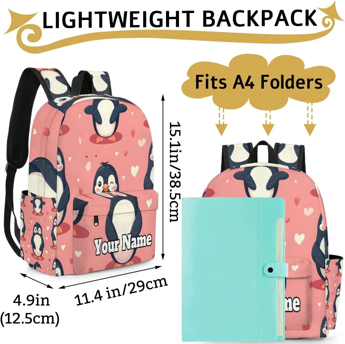 Personalized Cute Penguin Preschool Toddler Backpack for Boys Girls Custom Kids Name Small Bookbags Kindergarten Elementary Backpack, Penguin