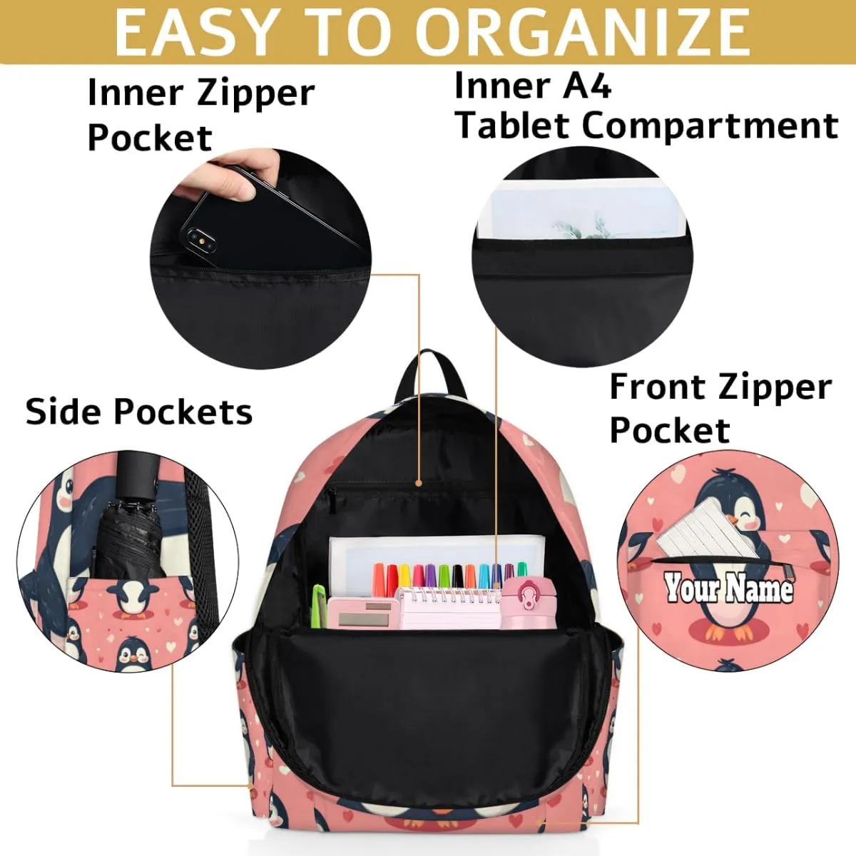 Personalized Cute Penguin Preschool Toddler Backpack for Boys Girls Custom Kids Name Small Bookbags Kindergarten Elementary Backpack, Penguin
