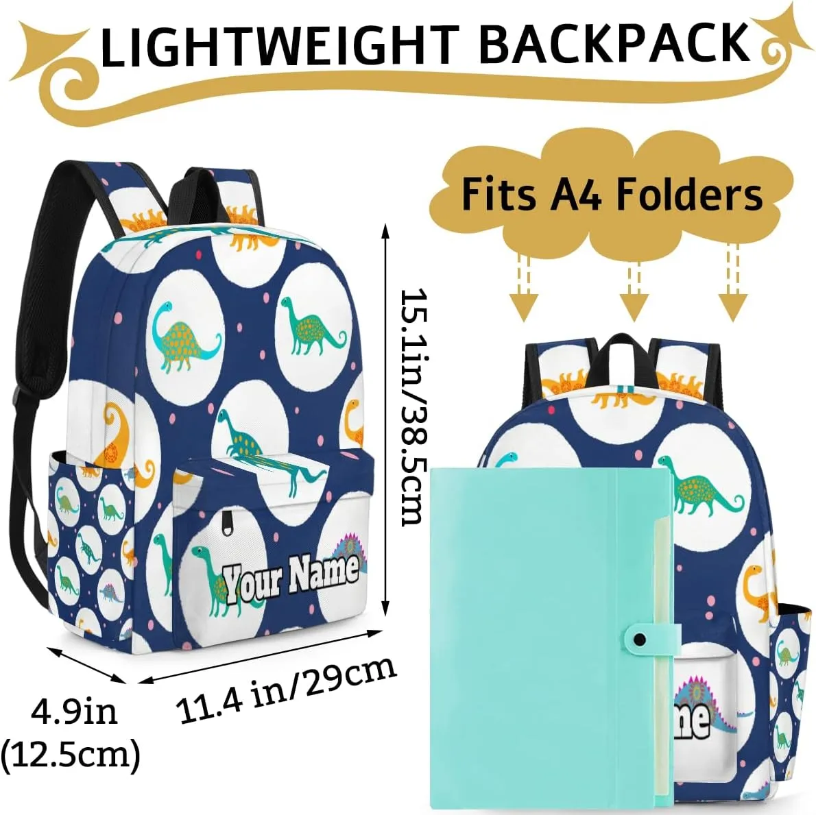 Personalized Cute Preschool Toddler Backpack for Boys Girls Custom Kids Name Small Bookbags Kindergarten Elementary Backpack, Dinosaur