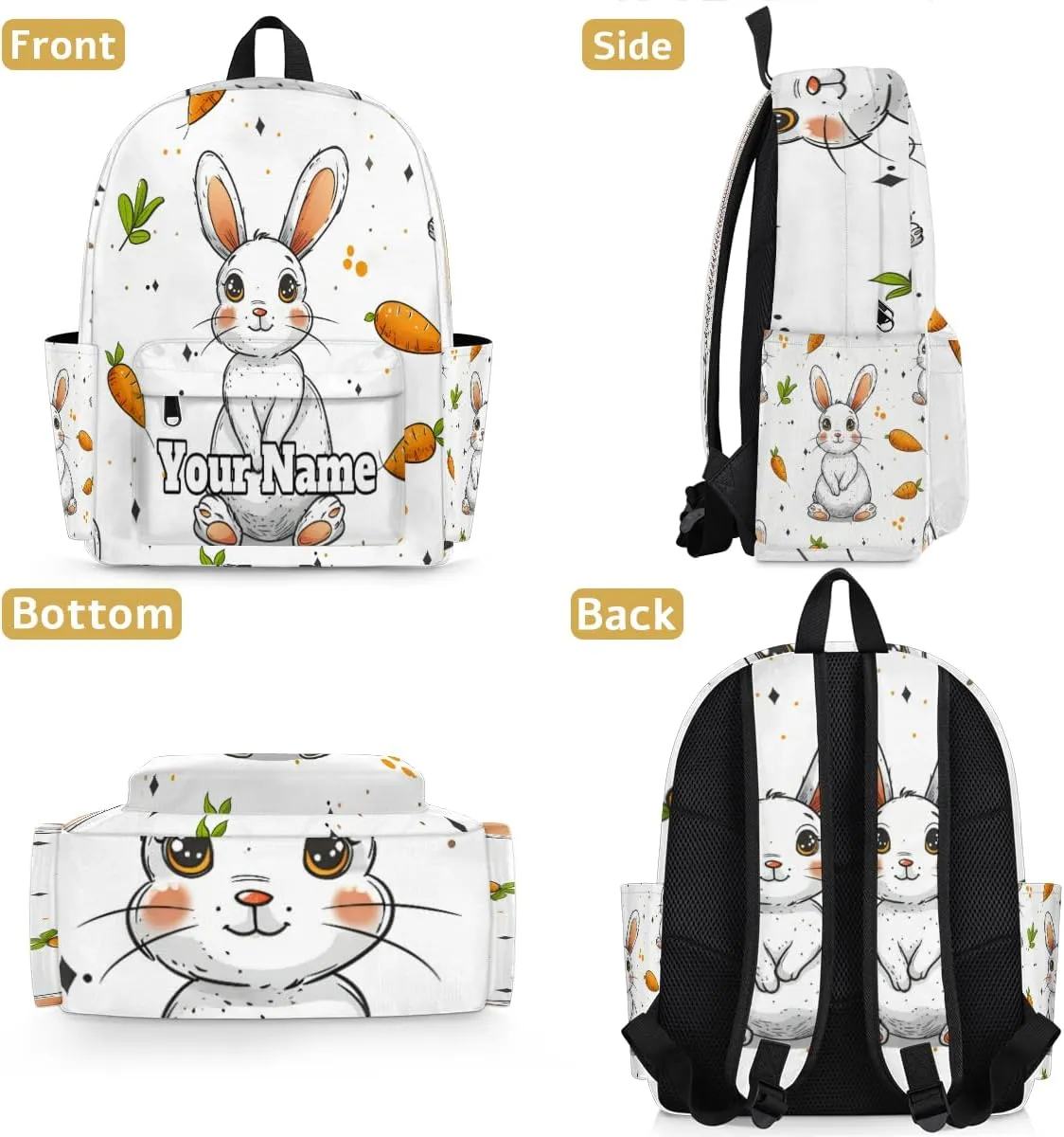 Personalized Cute Rabbit Preschool Toddler Backpack for Boys Girls Custom Kids Name Small Bookbags Kindergarten Elementary Backpack, Rabbit Carrot