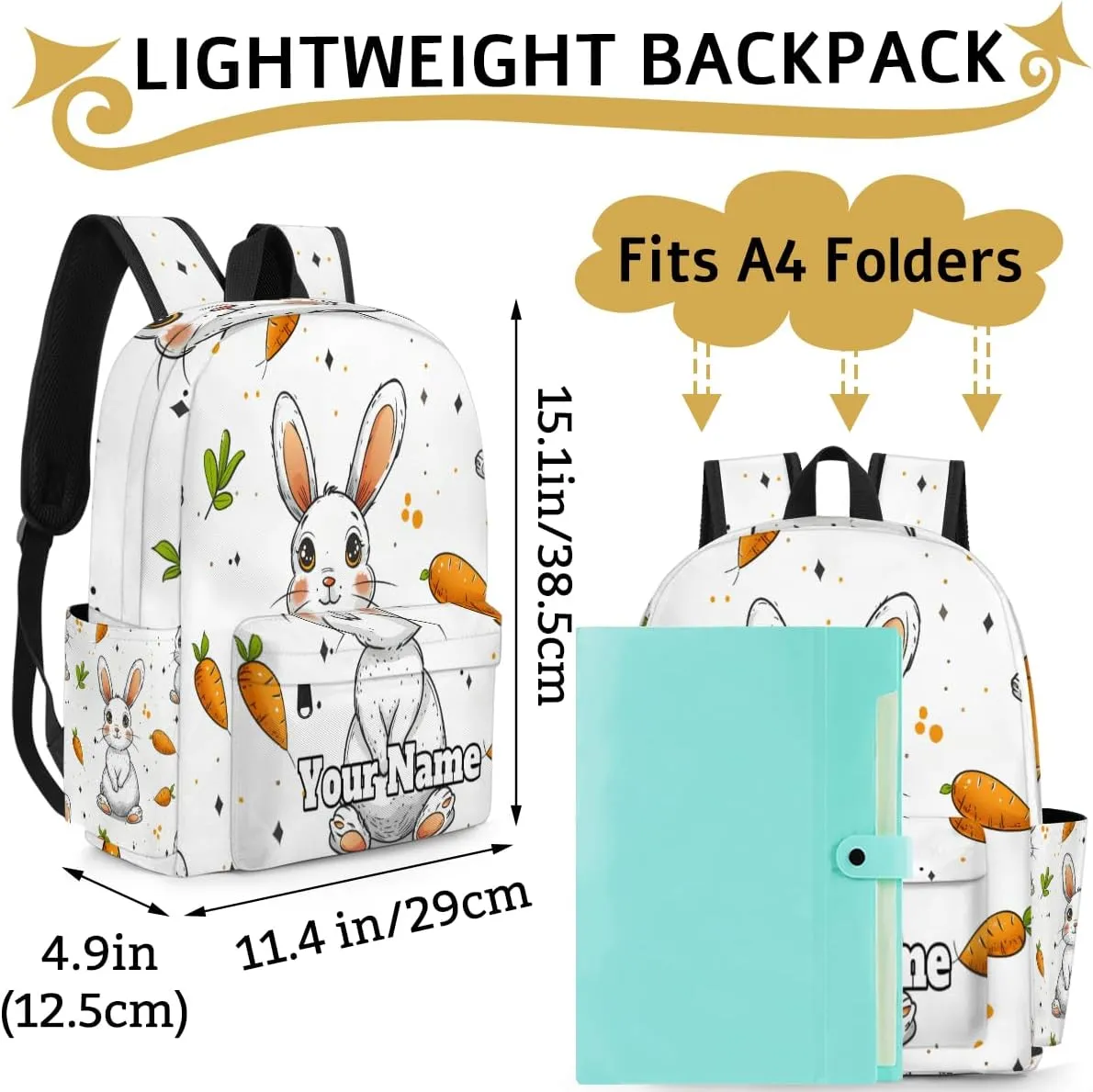 Personalized Cute Rabbit Preschool Toddler Backpack for Boys Girls Custom Kids Name Small Bookbags Kindergarten Elementary Backpack, Rabbit Carrot