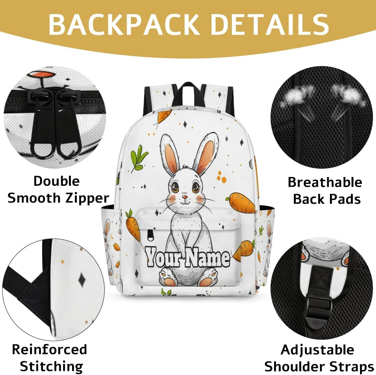 Personalized Cute Rabbit Preschool Toddler Backpack for Boys Girls Custom Kids Name Small Bookbags Kindergarten Elementary Backpack, Rabbit Carrot