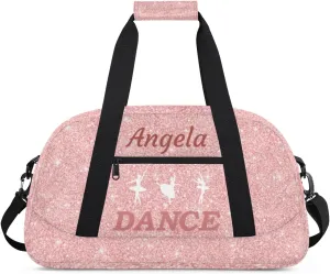 Personalized Dance Bag Kids Duffel Bag for Girls Pink Theme Small Sport Gym Bag Custom Overnight Weekender Bag Carry on Dance Bag for Travel Gymnastic