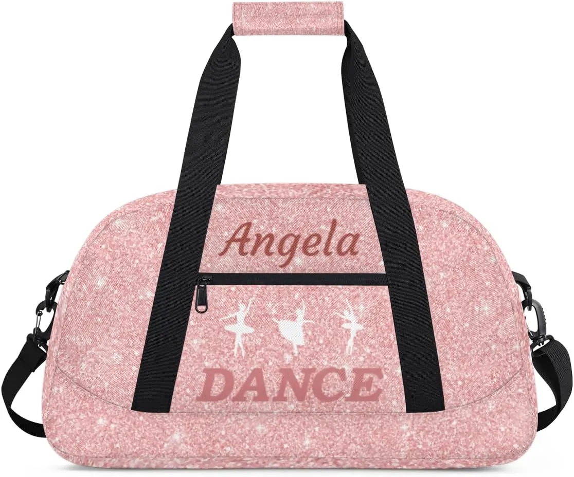 Personalized Dance Bag Kids Duffel Bag for Girls Pink Theme Small Sport Gym Bag Custom Overnight Weekender Bag Carry on Dance Bag for Travel Gymnastic