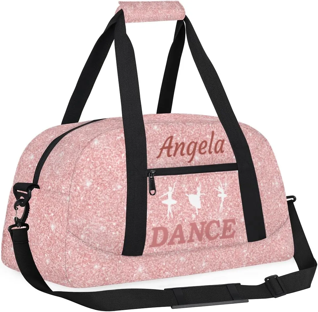 Personalized Dance Bag Kids Duffel Bag for Girls Pink Theme Small Sport Gym Bag Custom Overnight Weekender Bag Carry on Dance Bag for Travel Gymnastic