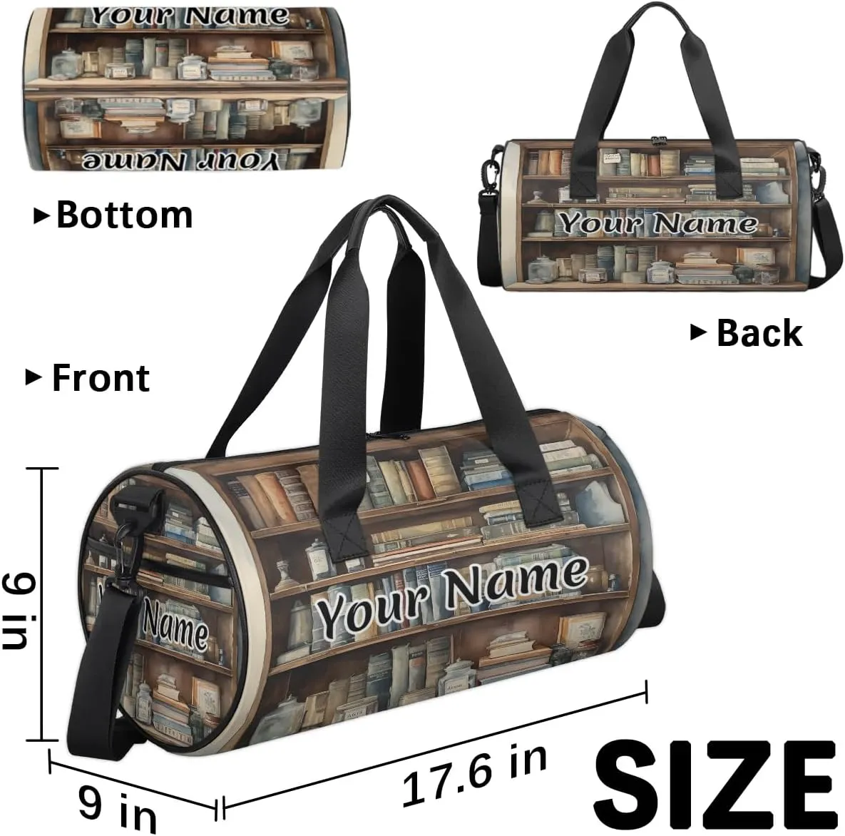 Personalized Duffel Bag for Women, Custom Bookshelf Gym Bag for Sports, Waterproof Dance Bag with Name, Lightweight Carryon Gym Bag, Educational