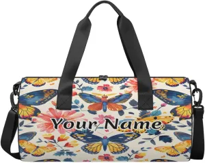 Personalized Duffel Bag for Women, Custom Daisy Butterfly Gym Bag for Sports, Waterproof Dance Bag with Name, Lightweight Carryon Gym Bag, Floral Watercolor Butterflies
