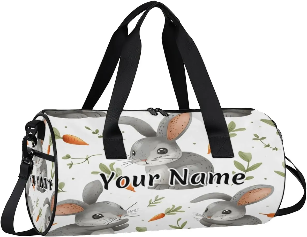 Personalized Duffel Bag for Women, Custom Easter Day Rabbit Carrot Gym Bag for Sports, Waterproof Dance Bag with Name, Lightweight Carryon Gym Bag, Cute Rabbit