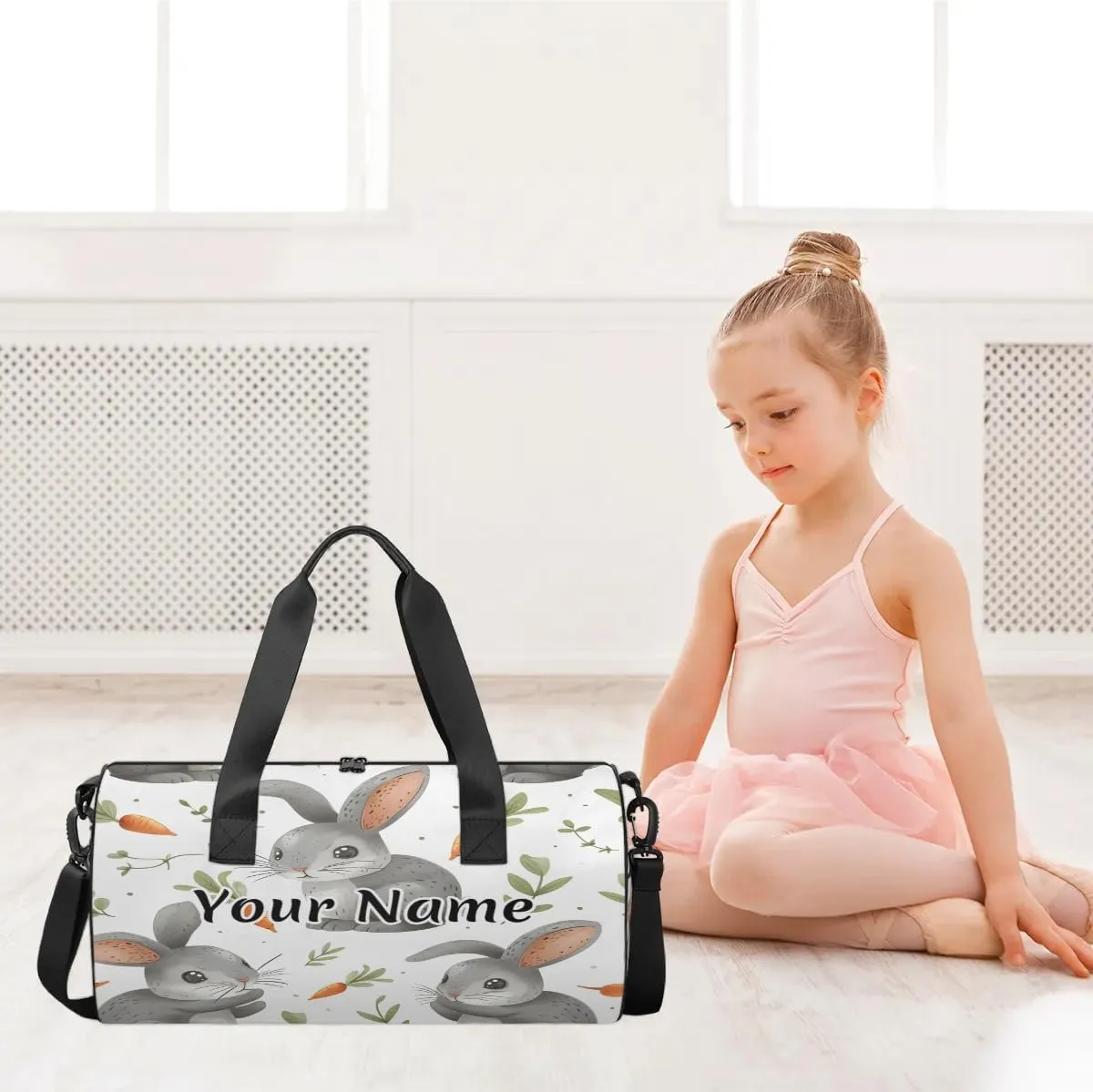 Personalized Duffel Bag for Women, Custom Easter Day Rabbit Carrot Gym Bag for Sports, Waterproof Dance Bag with Name, Lightweight Carryon Gym Bag, Cute Rabbit