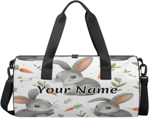 Personalized Duffel Bag for Women, Custom Easter Day Rabbit Carrot Gym Bag for Sports, Waterproof Dance Bag with Name, Lightweight Carryon Gym Bag, Cute Rabbit