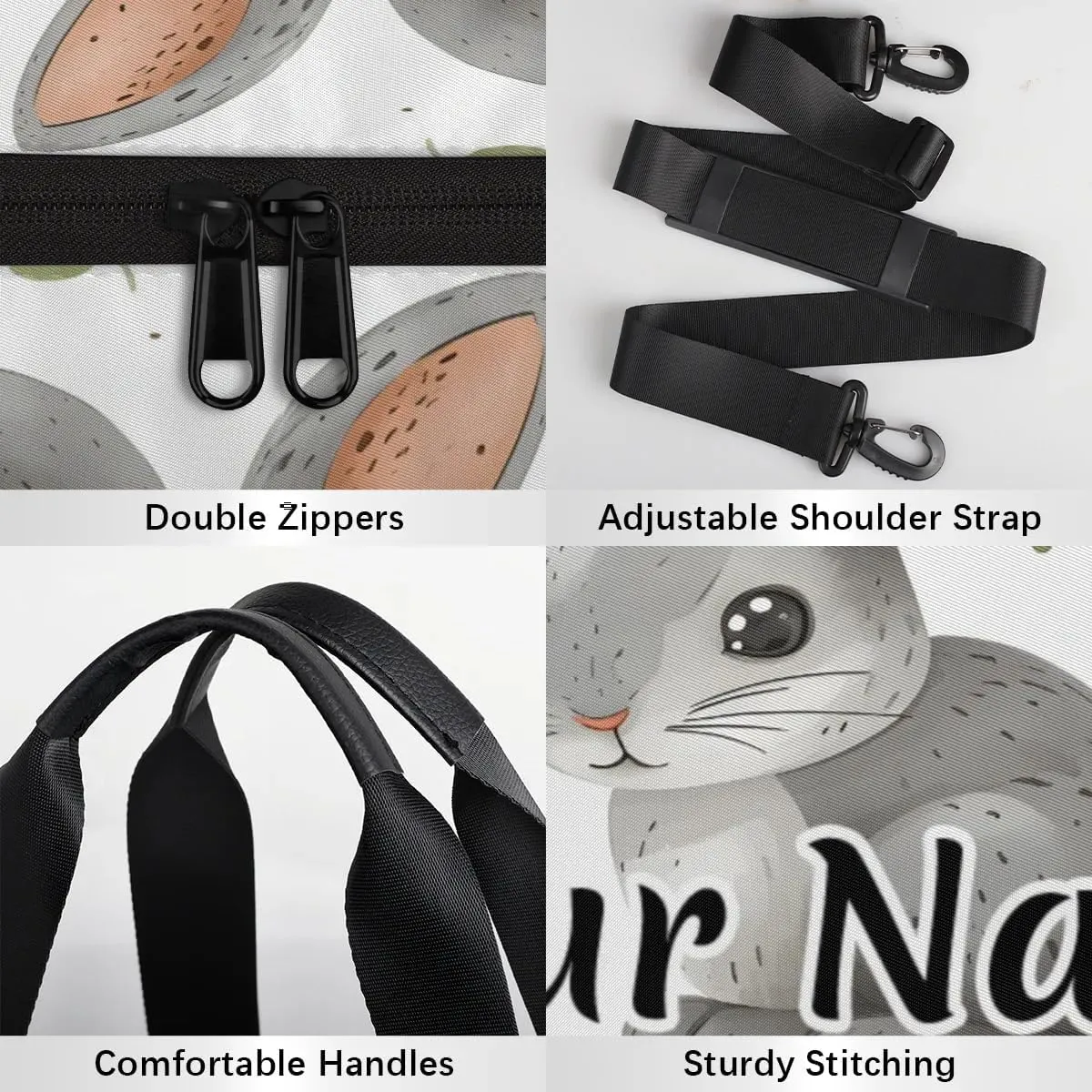 Personalized Duffel Bag for Women, Custom Easter Day Rabbit Carrot Gym Bag for Sports, Waterproof Dance Bag with Name, Lightweight Carryon Gym Bag, Cute Rabbit