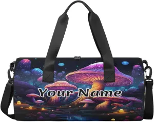 Personalized Duffel Bag for Women, Custom Fantasy Mushroom Gym Bag for Sports, Waterproof Dance Bag with Name, Lightweight Carryon Gym Bag, Vintage Mushroom