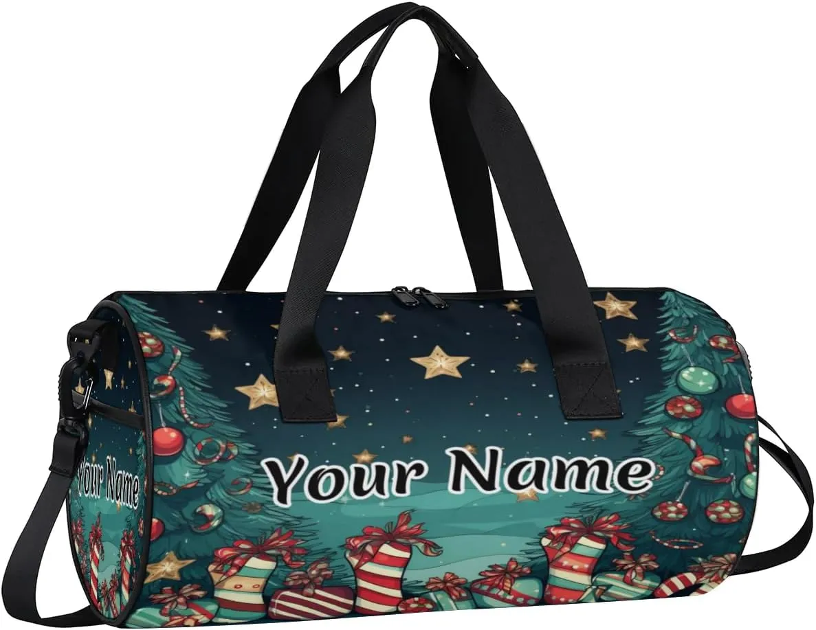 Personalized Duffel Bag for Women, Custom Xmas Tree Gym Bag for Sports, Waterproof Dance Bag with Name, Lightweight Carryon Gym Bag, Christmas