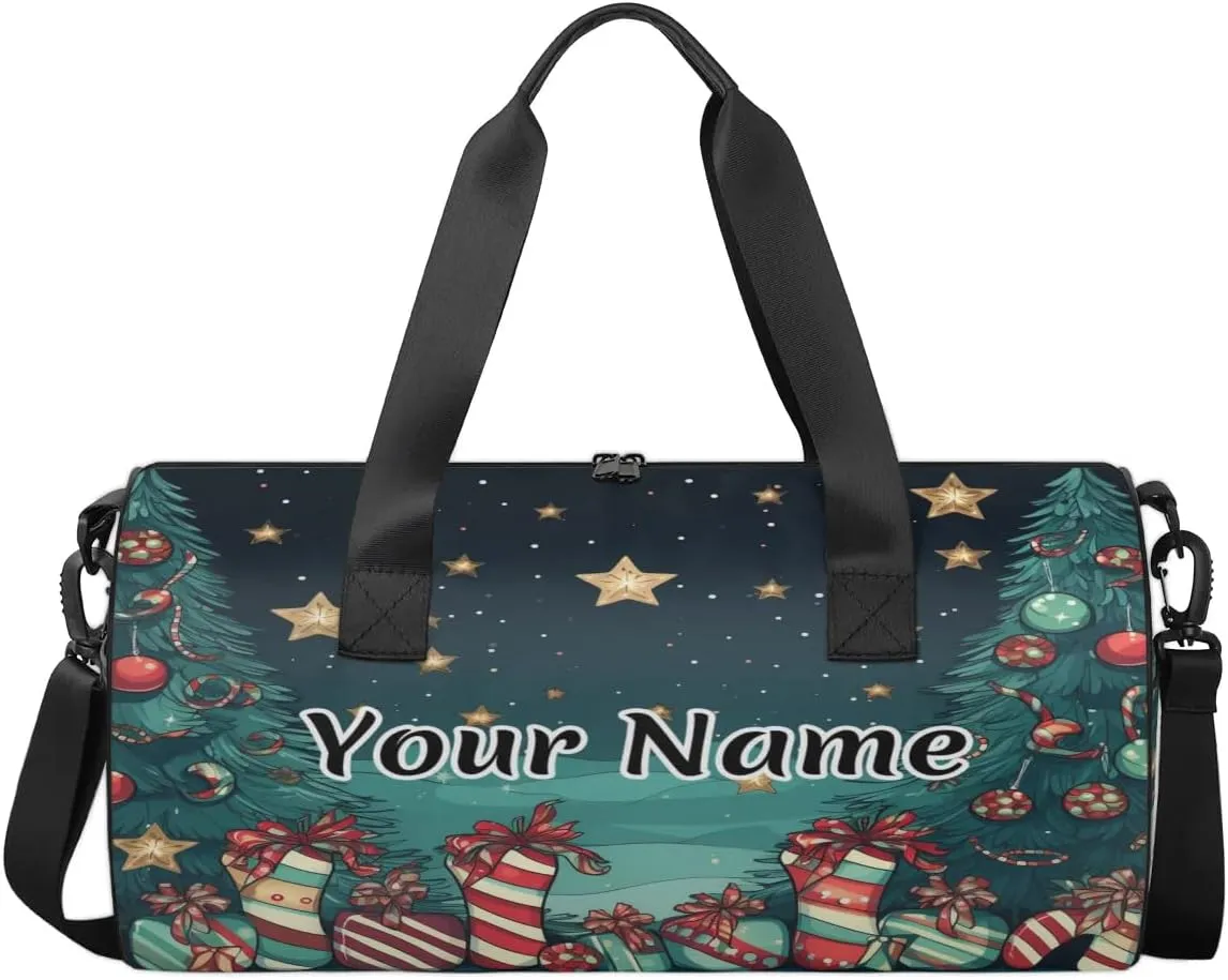 Personalized Duffel Bag for Women, Custom Xmas Tree Gym Bag for Sports, Waterproof Dance Bag with Name, Lightweight Carryon Gym Bag, Christmas