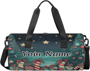 Personalized Duffel Bag for Women, Custom Xmas Tree Gym Bag for Sports, Waterproof Dance Bag with Name, Lightweight Carryon Gym Bag, Christmas