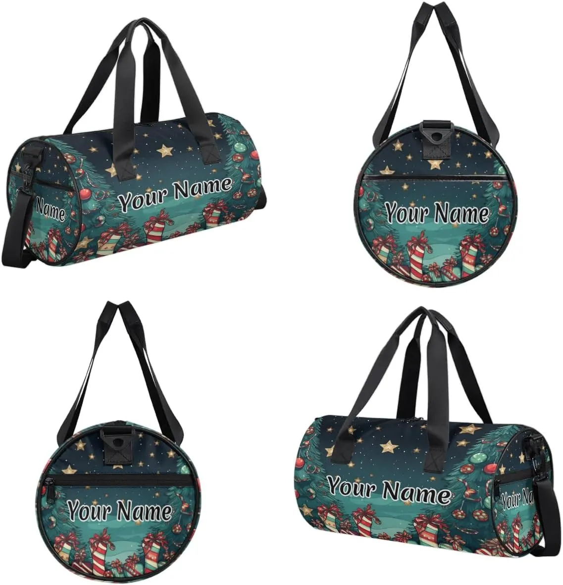 Personalized Duffel Bag for Women, Custom Xmas Tree Gym Bag for Sports, Waterproof Dance Bag with Name, Lightweight Carryon Gym Bag, Christmas