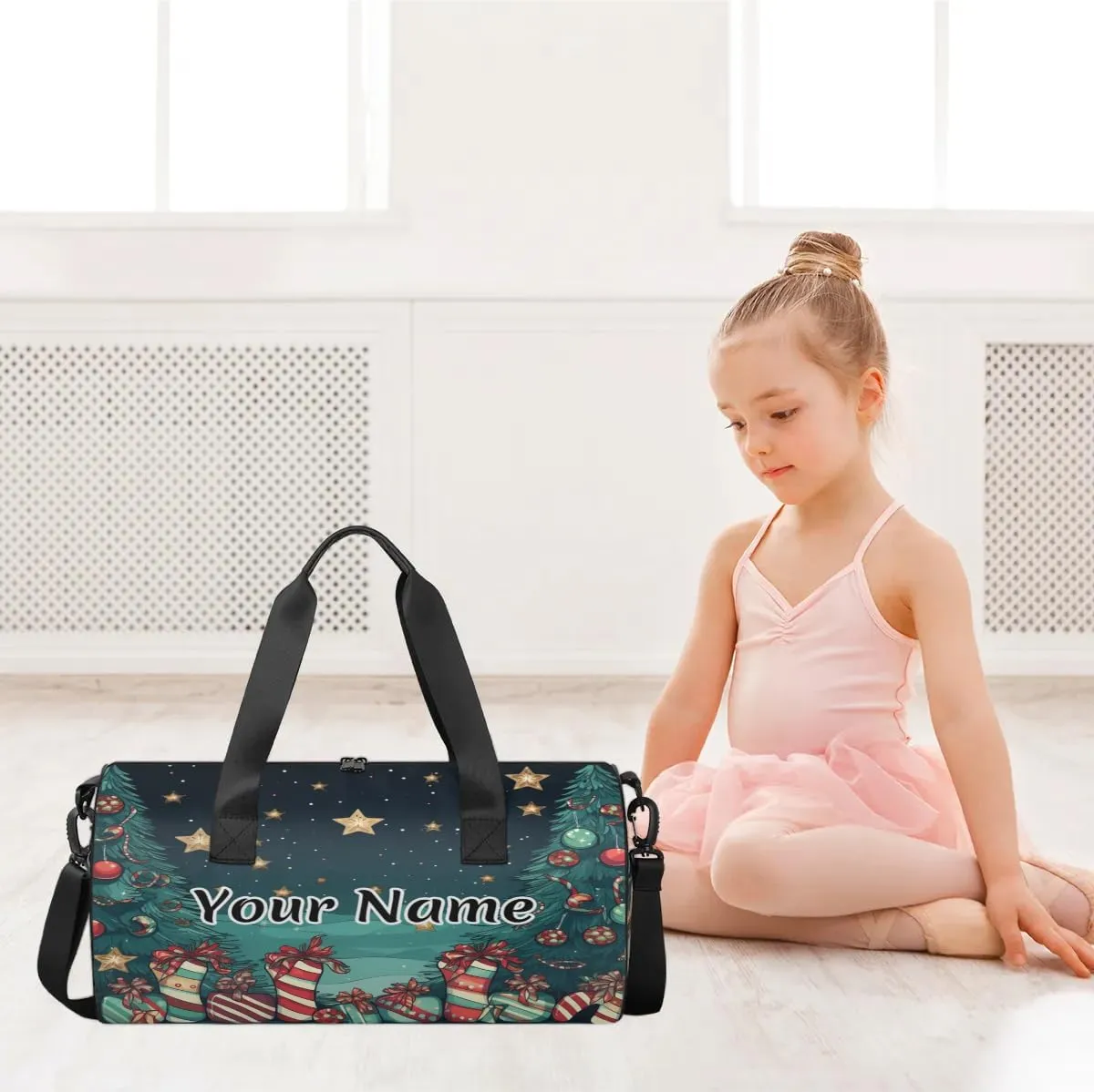 Personalized Duffel Bag for Women, Custom Xmas Tree Gym Bag for Sports, Waterproof Dance Bag with Name, Lightweight Carryon Gym Bag, Christmas