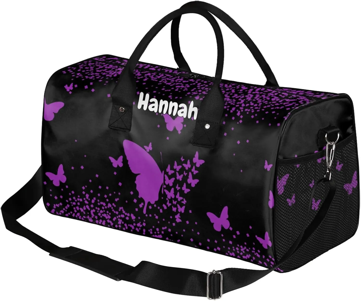 Personalized Duffel Bag with Name Butterfly Custom Travel Sports Bag for Women Men Waterproof Dance Ballet Bag Lightweight 17.4in, Dark Purple