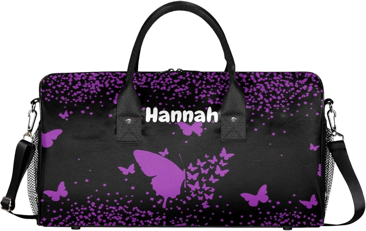 Personalized Duffel Bag with Name Butterfly Custom Travel Sports Bag for Women Men Waterproof Dance Ballet Bag Lightweight 17.4in, Dark Purple