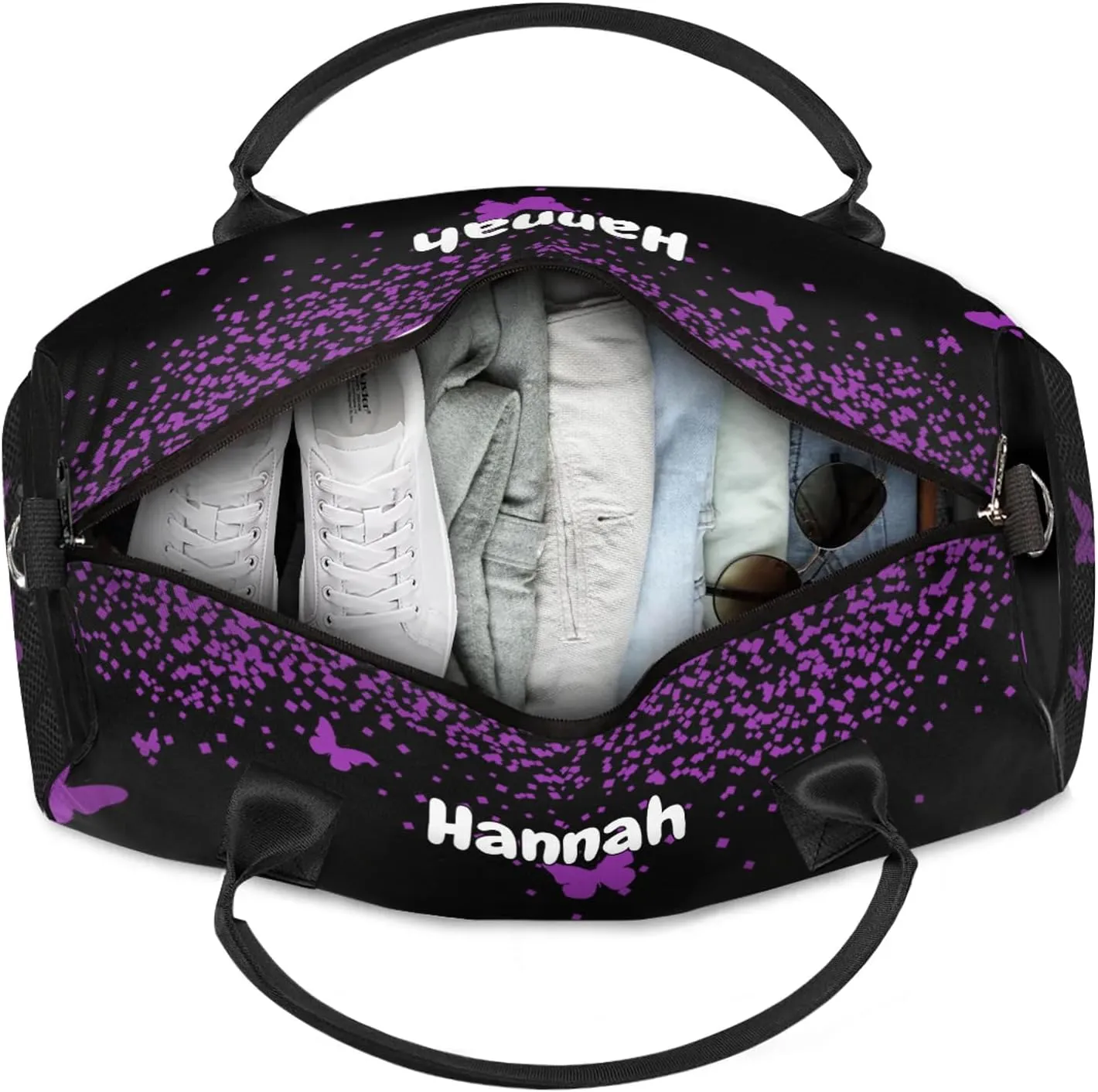 Personalized Duffel Bag with Name Butterfly Custom Travel Sports Bag for Women Men Waterproof Dance Ballet Bag Lightweight 17.4in, Dark Purple