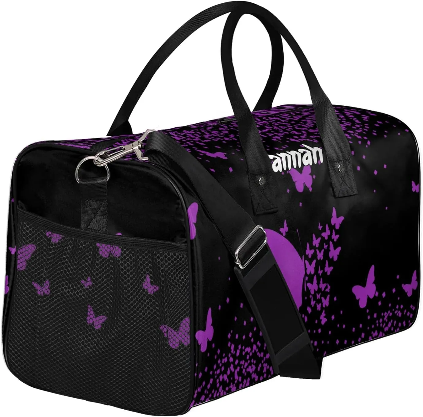 Personalized Duffel Bag with Name Butterfly Custom Travel Sports Bag for Women Men Waterproof Dance Ballet Bag Lightweight 17.4in, Dark Purple