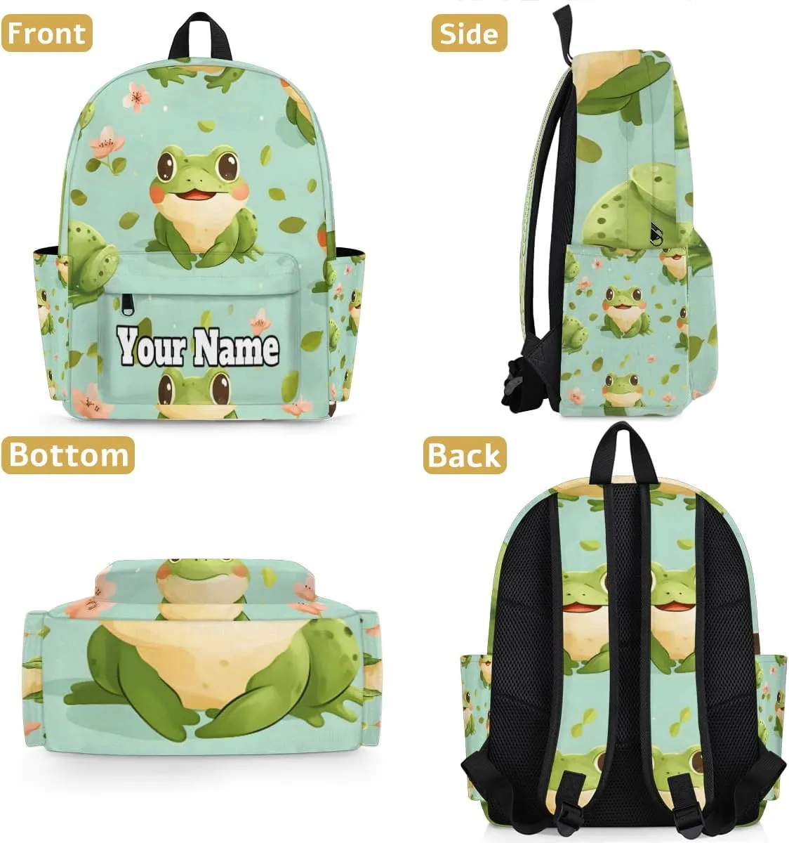 Personalized Green Frog Preschool Toddler Backpack for Boys Girls Custom Kids Name Small Bookbags Kindergarten Elementary Backpack, Cartoon Cute Frog