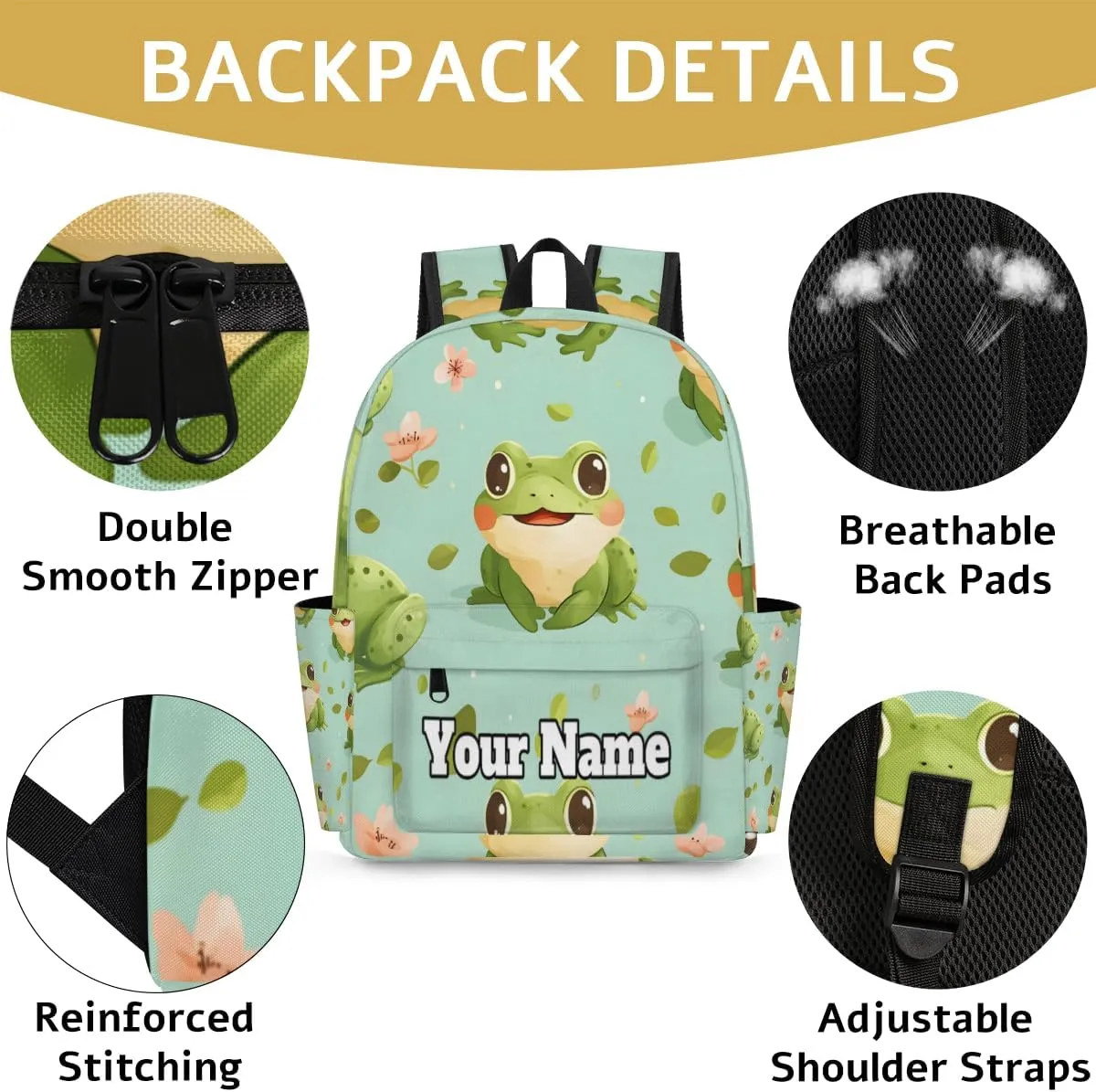 Personalized Green Frog Preschool Toddler Backpack for Boys Girls Custom Kids Name Small Bookbags Kindergarten Elementary Backpack, Cartoon Cute Frog