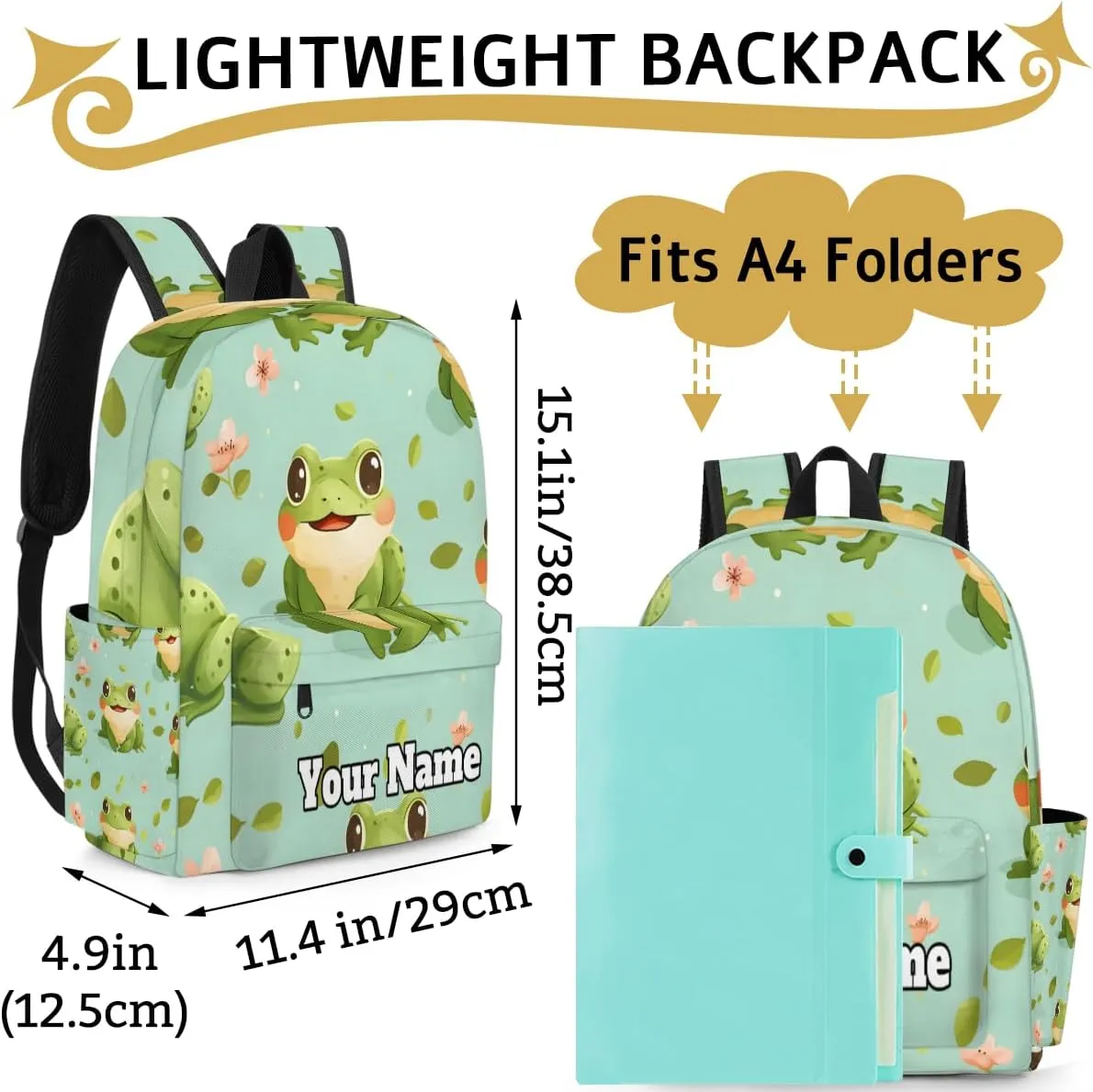 Personalized Green Frog Preschool Toddler Backpack for Boys Girls Custom Kids Name Small Bookbags Kindergarten Elementary Backpack, Cartoon Cute Frog