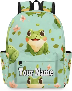 Personalized Green Frog Preschool Toddler Backpack for Boys Girls Custom Kids Name Small Bookbags Kindergarten Elementary Backpack, Cartoon Cute Frog
