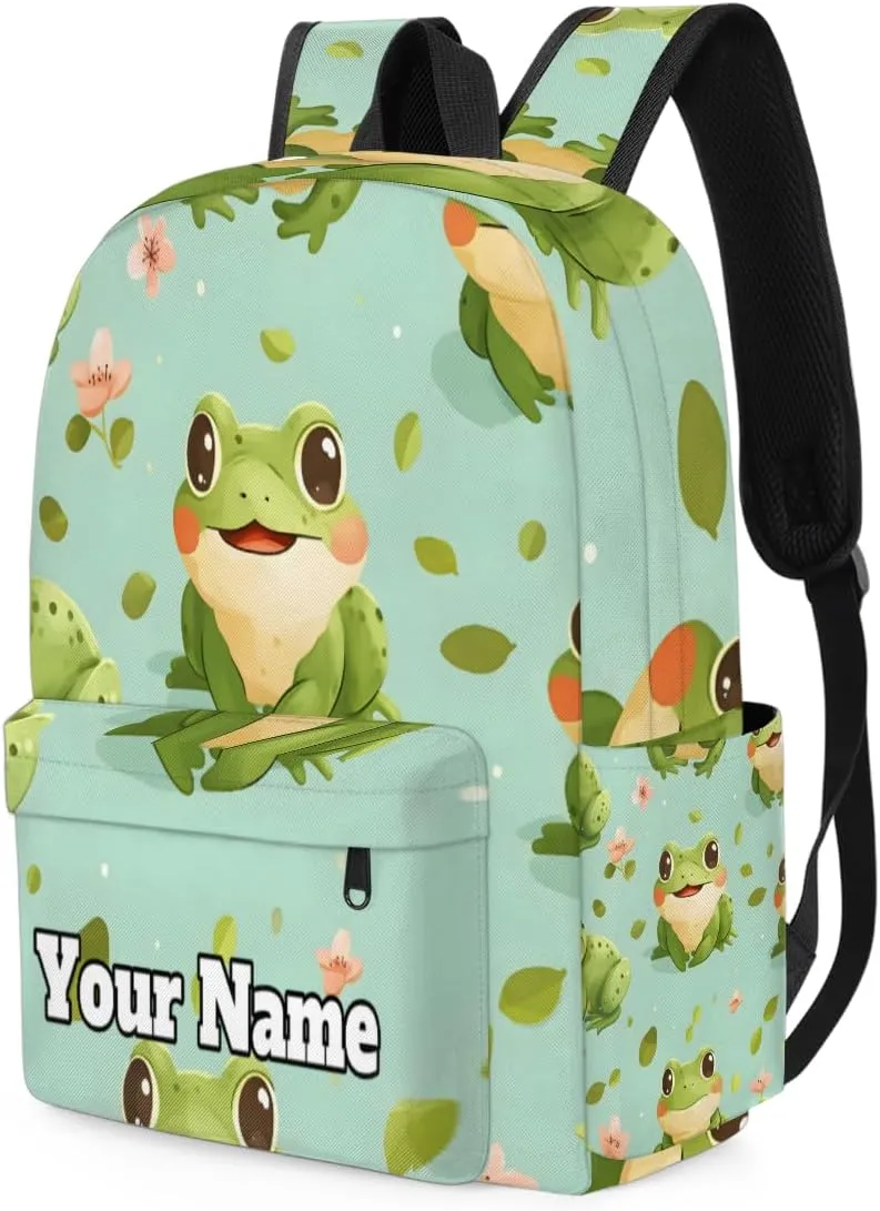 Personalized Green Frog Preschool Toddler Backpack for Boys Girls Custom Kids Name Small Bookbags Kindergarten Elementary Backpack, Cartoon Cute Frog