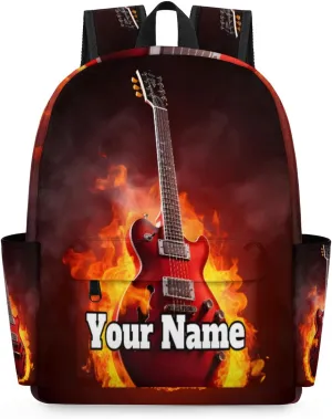 Personalized Guitar Flame Preschool Toddler Backpack for Boys Girls Custom Kids Name Small Bookbags Kindergarten Elementary Backpack, Music Theme