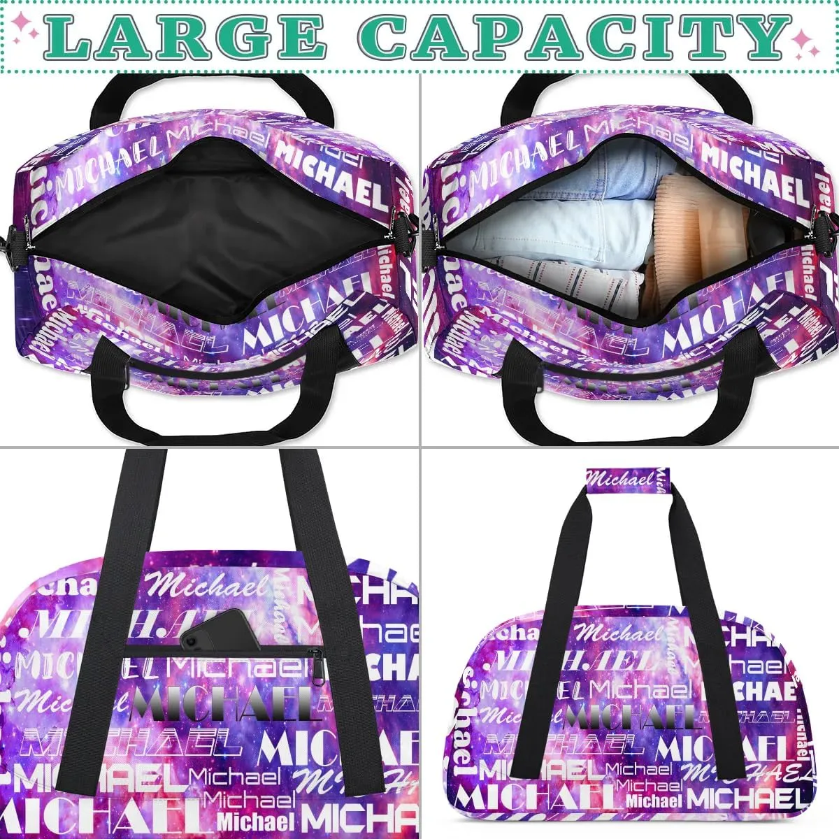 Personalized Gym Bag with Name Purple Custom Gym Bag Sport Duffel Bag for Women, Customized Gymnastics Ballet Dance Bag Overnight Weekender Bag