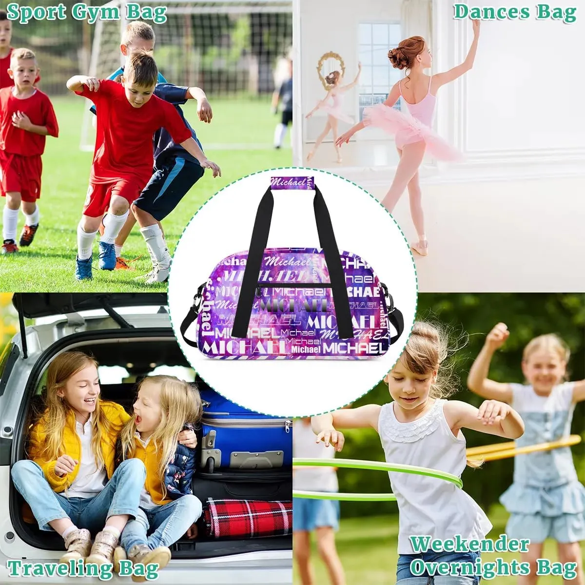 Personalized Gym Bag with Name Purple Custom Gym Bag Sport Duffel Bag for Women, Customized Gymnastics Ballet Dance Bag Overnight Weekender Bag