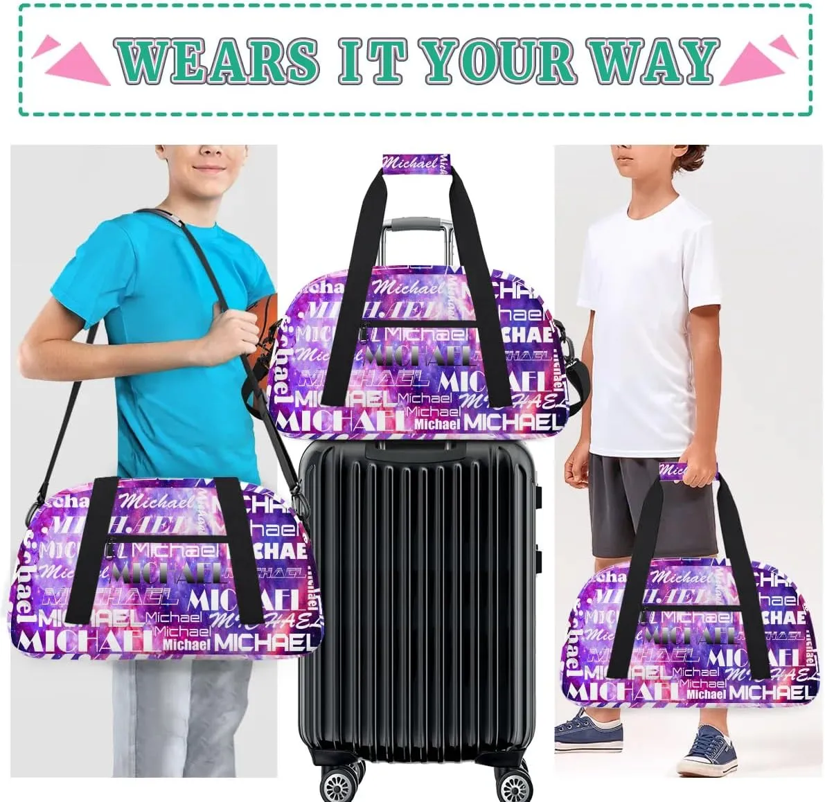Personalized Gym Bag with Name Purple Custom Gym Bag Sport Duffel Bag for Women, Customized Gymnastics Ballet Dance Bag Overnight Weekender Bag