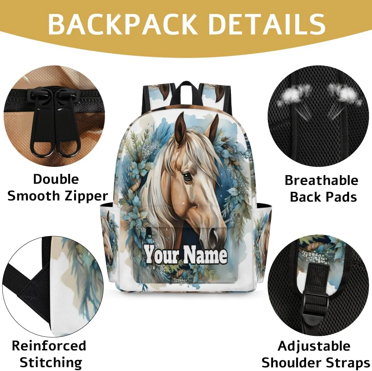 Personalized Horse Preschool Toddler Backpack for Boys Girls Custom Kids Name Small Bookbags Kindergarten Elementary Backpack, Horse Animal