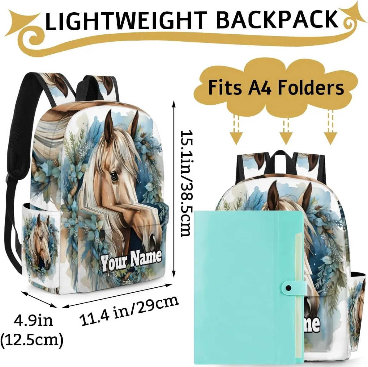 Personalized Horse Preschool Toddler Backpack for Boys Girls Custom Kids Name Small Bookbags Kindergarten Elementary Backpack, Horse Animal
