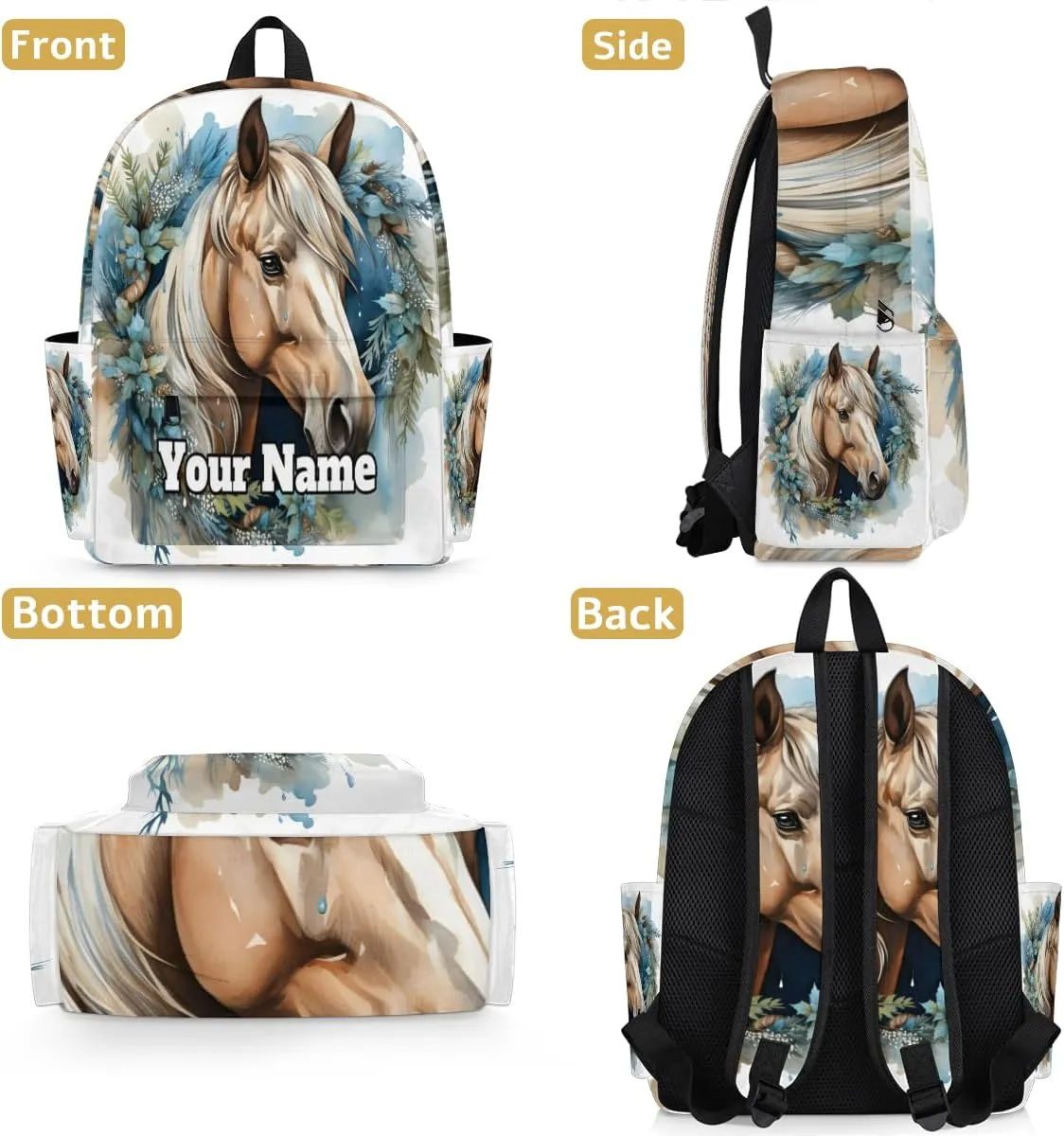 Personalized Horse Preschool Toddler Backpack for Boys Girls Custom Kids Name Small Bookbags Kindergarten Elementary Backpack, Horse Animal