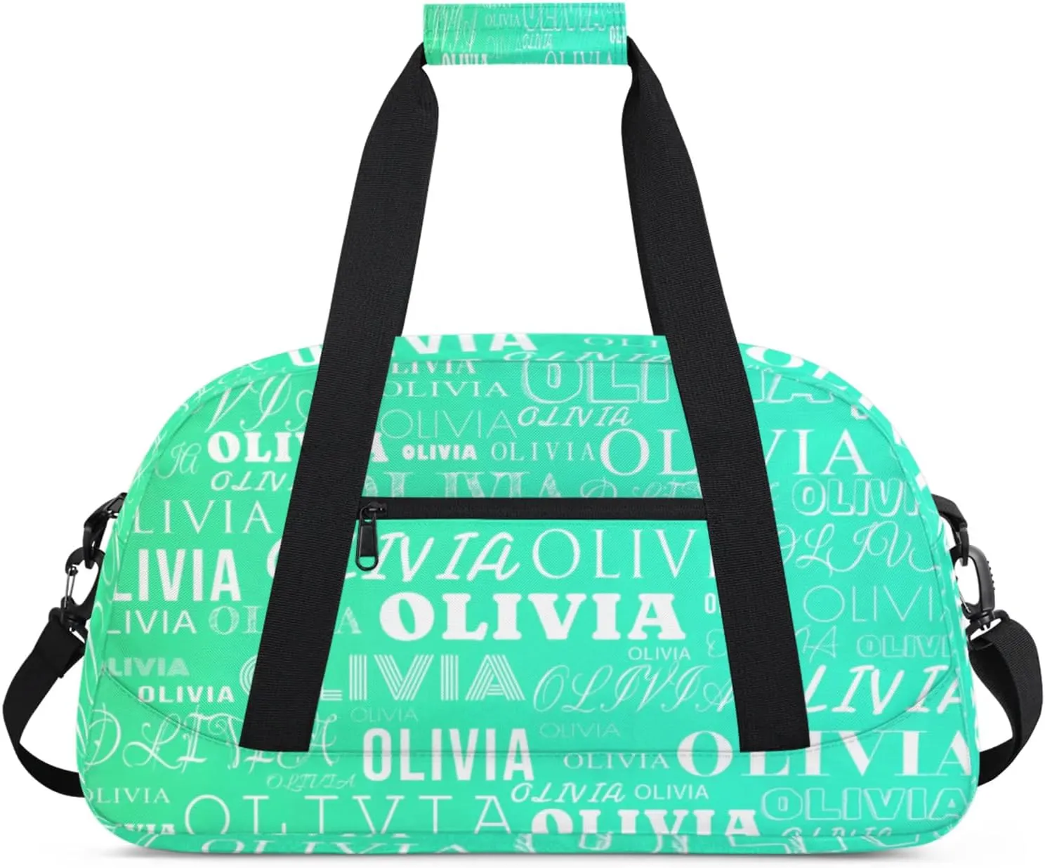 Personalized Kids Duffel Bag with Your Name Lightweight Waterproof Custom Sports Gym Bag with Front Zipper Pocket Foldable Weekender Overnight Bag for School Practice Gymnastic Ballet Gradient Green