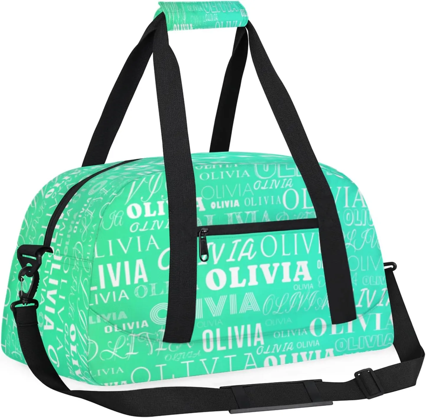Personalized Kids Duffel Bag with Your Name Lightweight Waterproof Custom Sports Gym Bag with Front Zipper Pocket Foldable Weekender Overnight Bag for School Practice Gymnastic Ballet Gradient Green